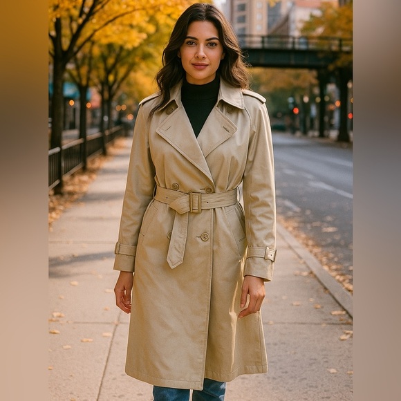 London Fog Classic Double-Breasted Belted Wool zip out liner Trench Coat sz 8P - Picture 1 of 16